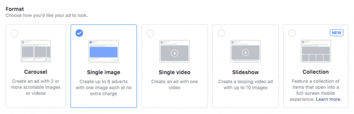 facebook ads select ad format